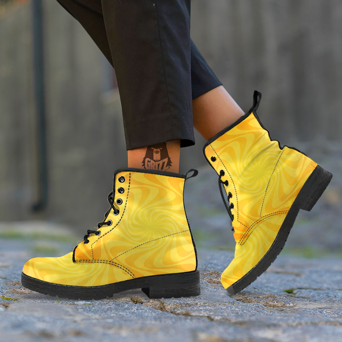 Sun Psychedelic Burning Print Leather Boots-grizzshop