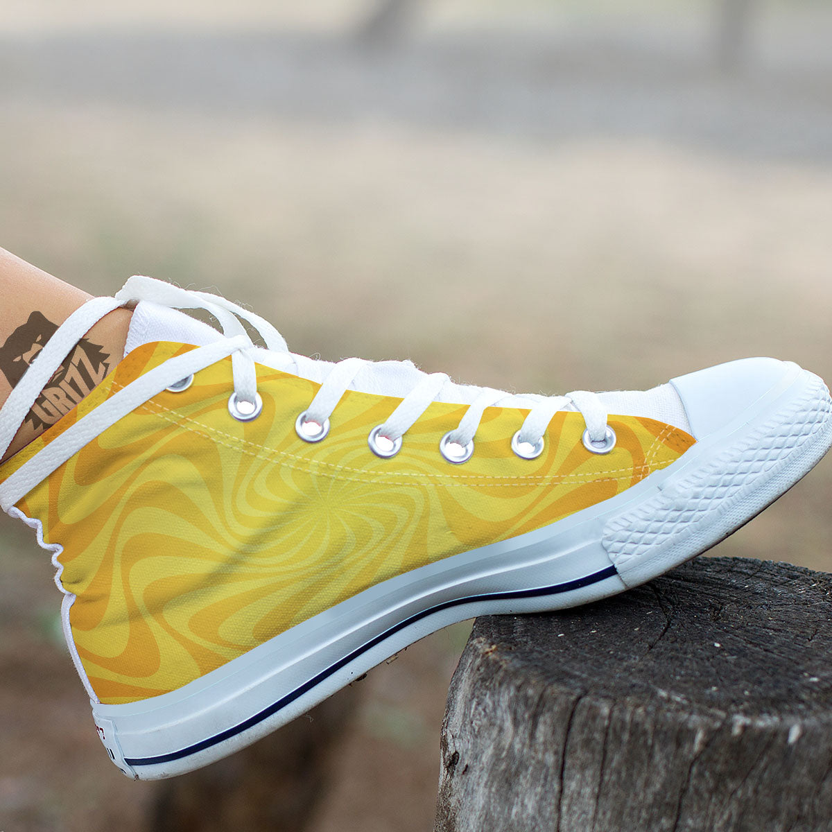 Sun Psychedelic Burning Print White High Top Shoes-grizzshop