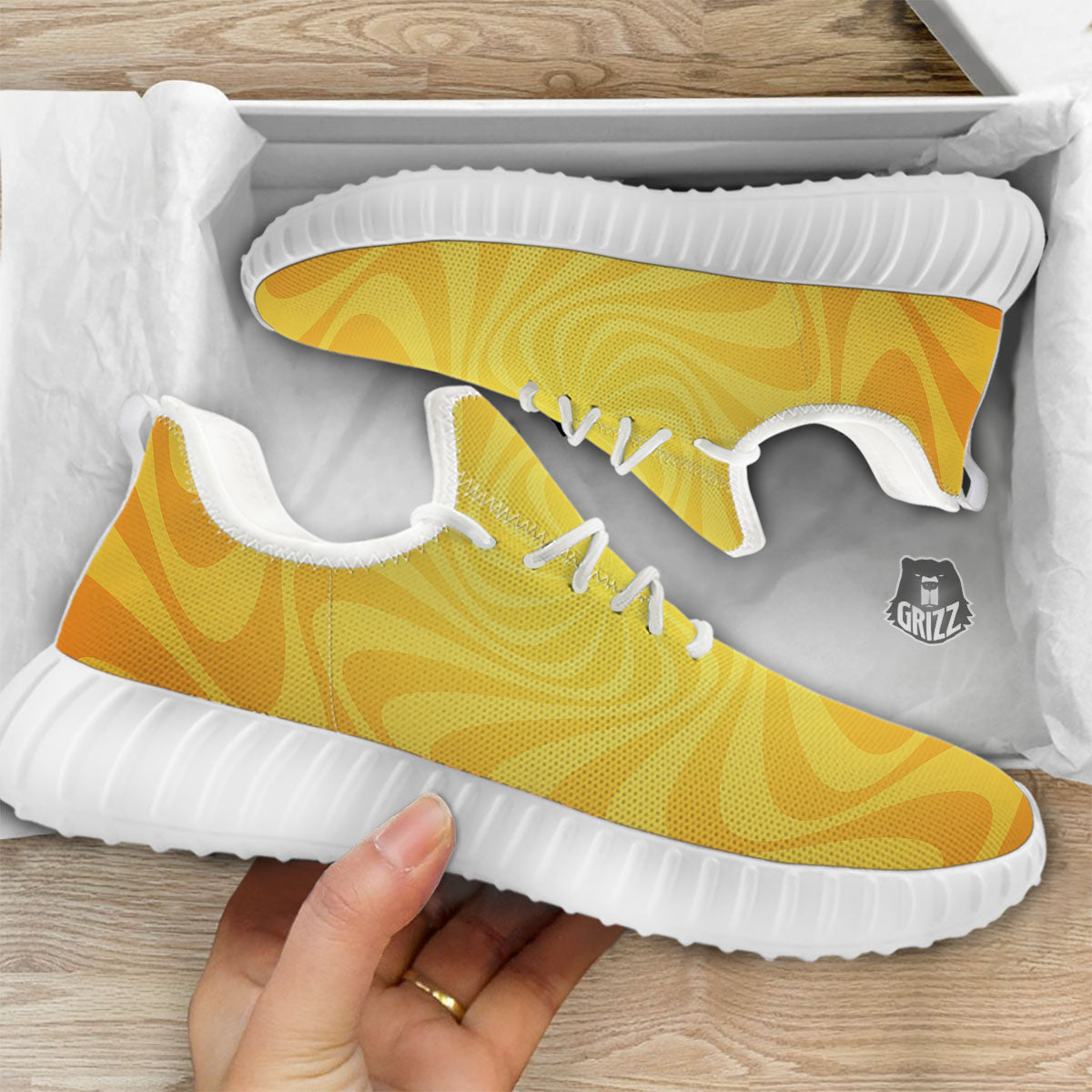 Sun Psychedelic Burning Print White Walking Shoes-grizzshop