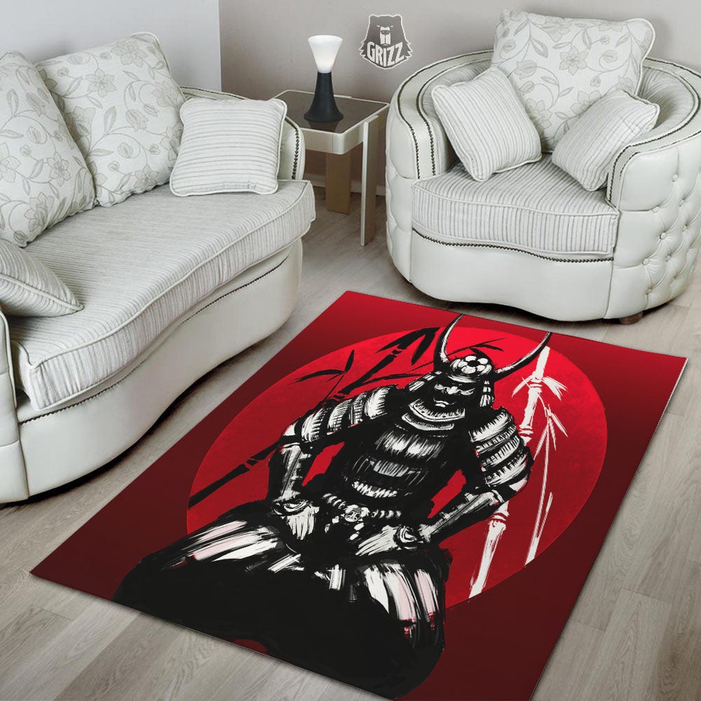 Sun Samurai Red Rising Print Floor Mat-grizzshop
