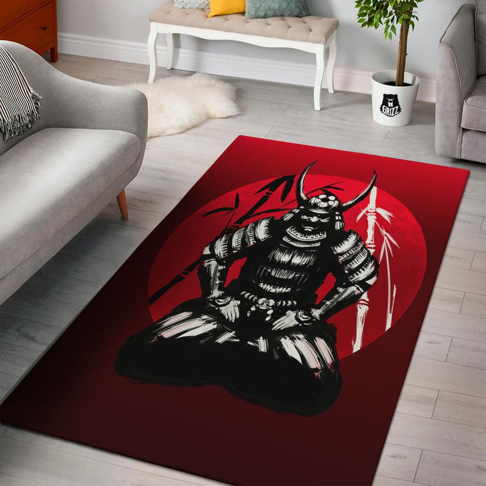 Sun Samurai Red Rising Print Floor Mat-grizzshop
