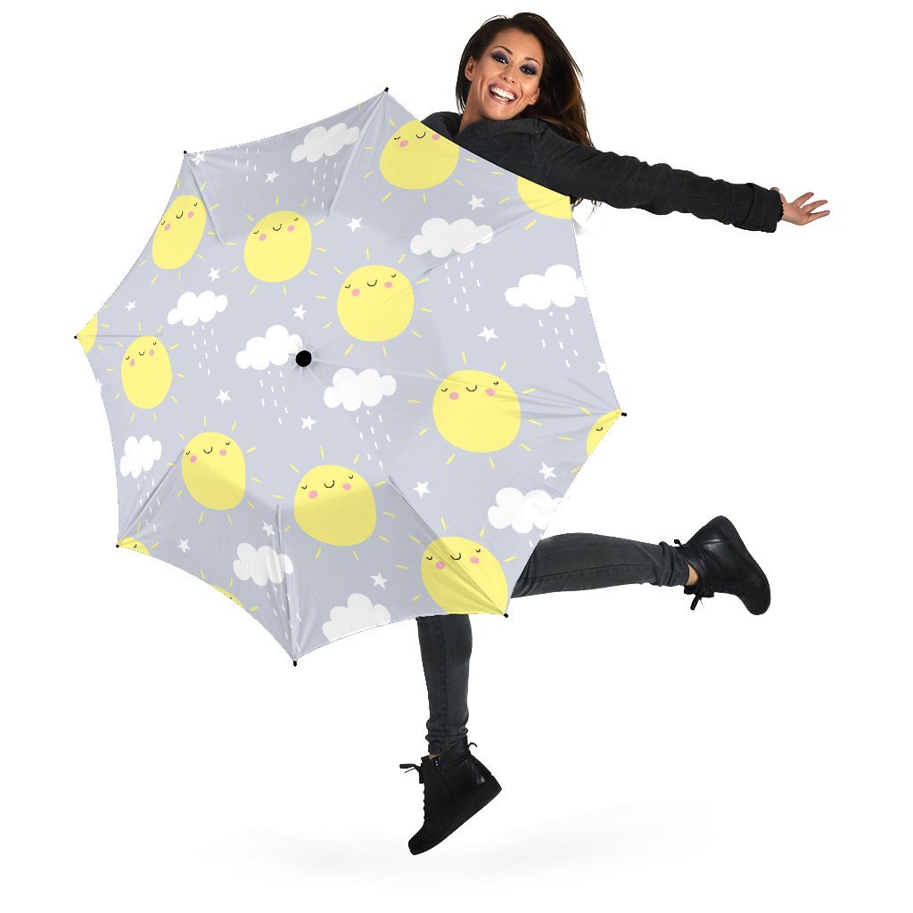 Sun Smile Pattern Print Automatic Foldable Umbrella-grizzshop