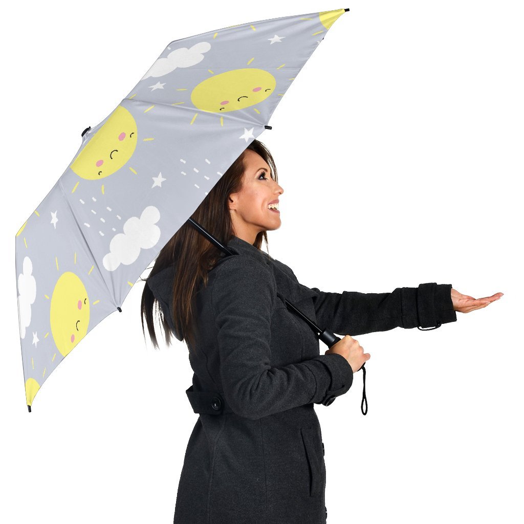Sun Smile Pattern Print Automatic Foldable Umbrella-grizzshop