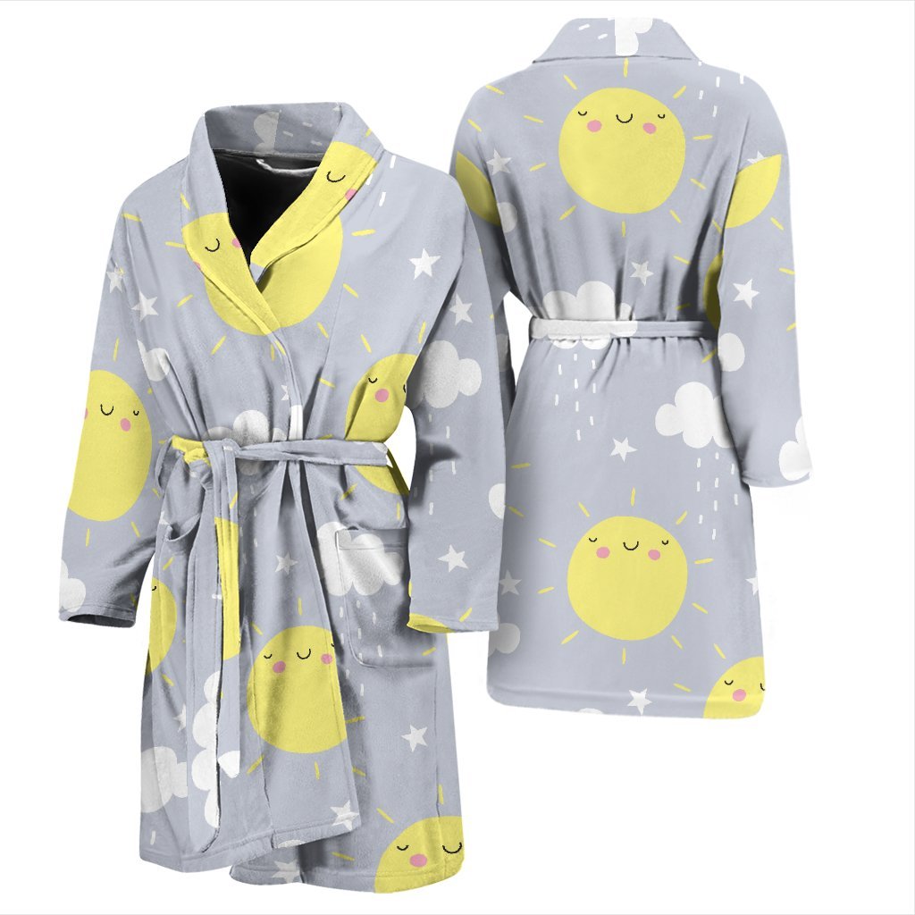 Sun Smile Pattern Print Men Long Robe-grizzshop