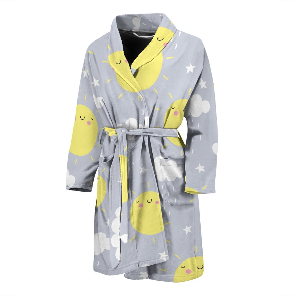 Sun Smile Pattern Print Men Long Robe-grizzshop