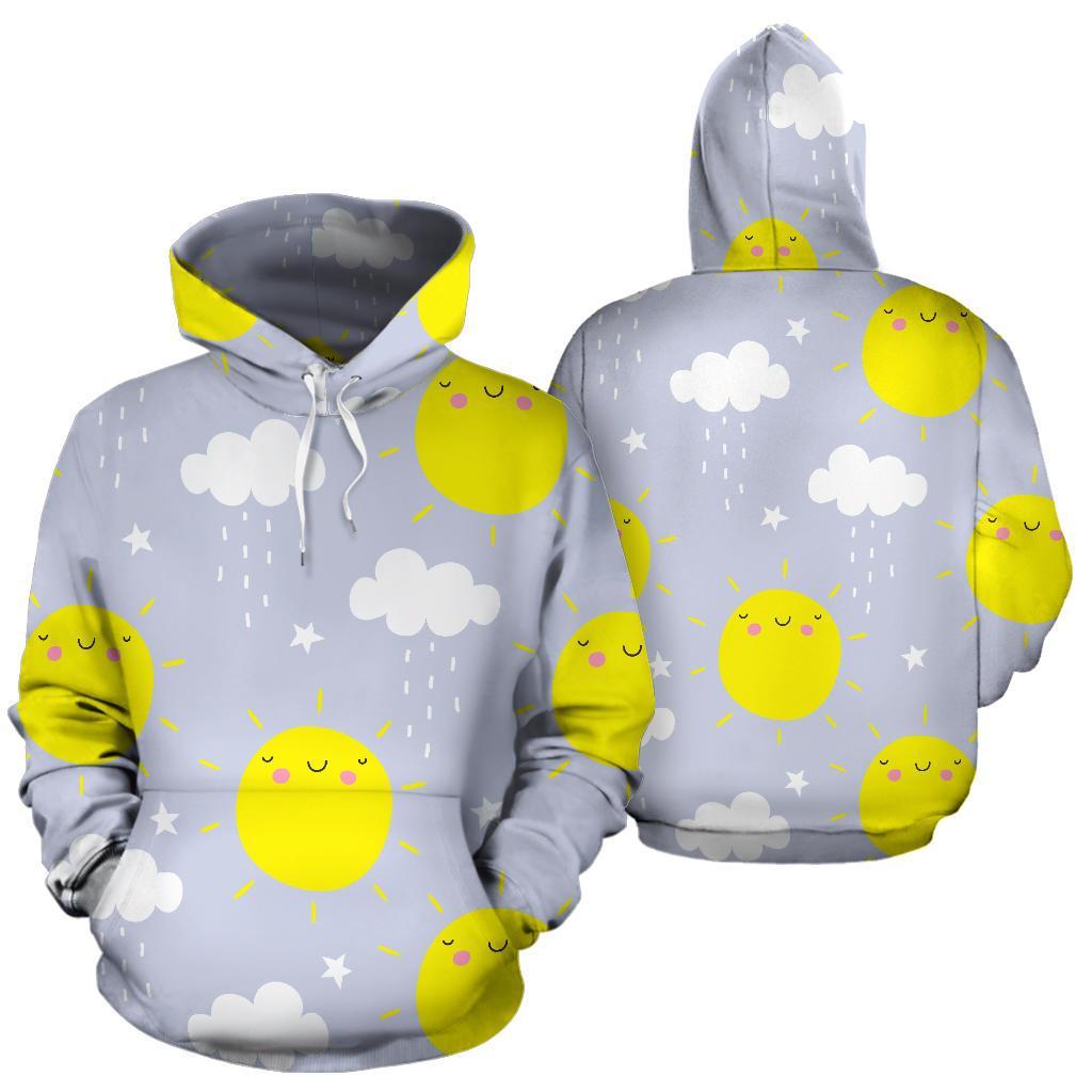 Sun Smile Pattern Print Men Women Pullover Hoodie-grizzshop