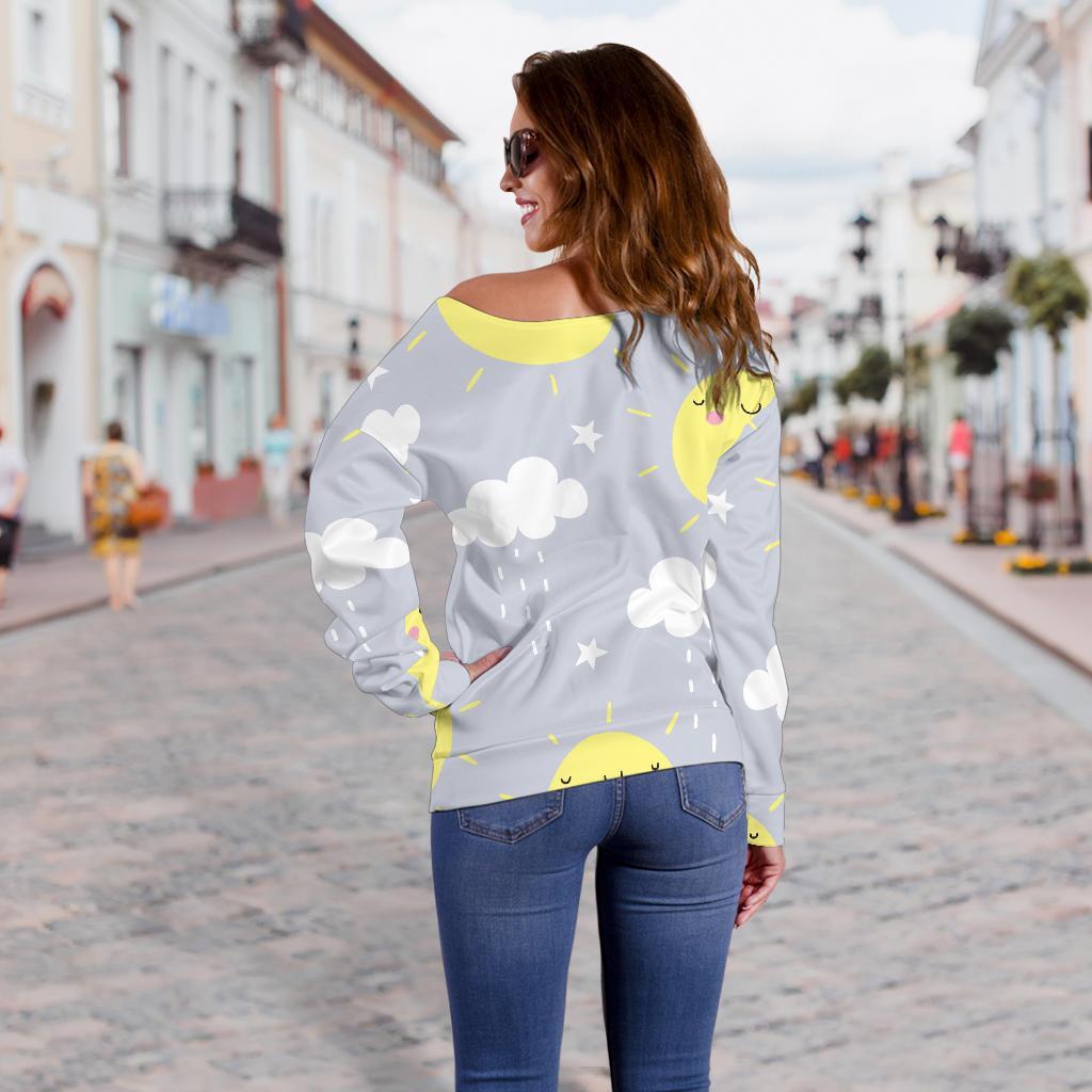 Sun Smile Pattern Print Women Off Shoulder Sweatshirt-grizzshop