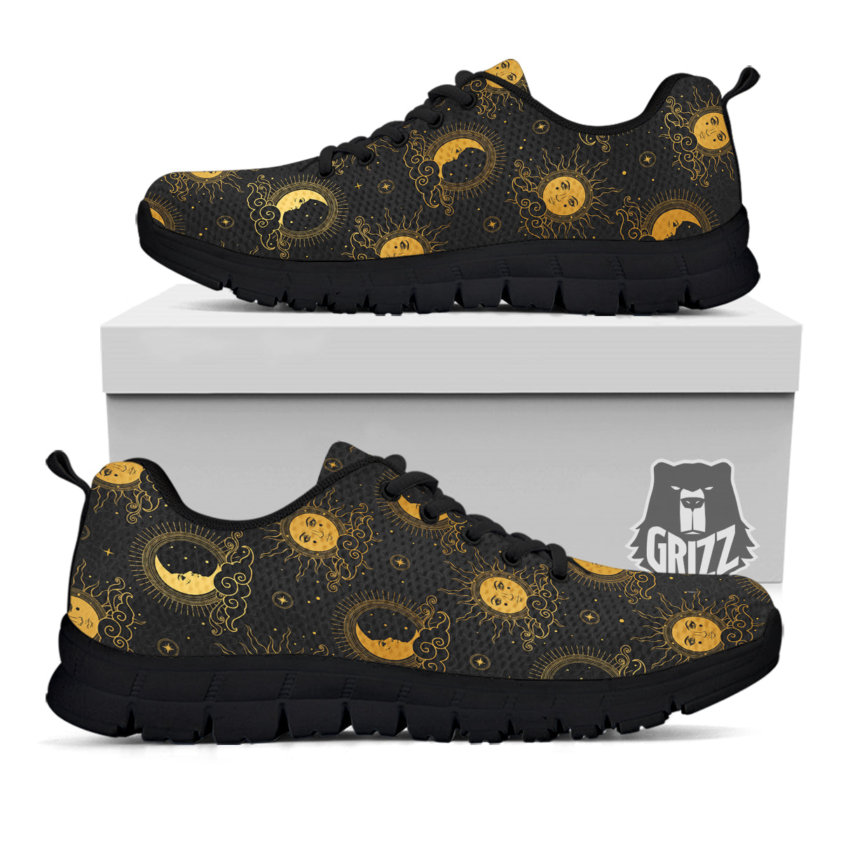 Sun Vintage Print Pattern Black Sneaker-grizzshop