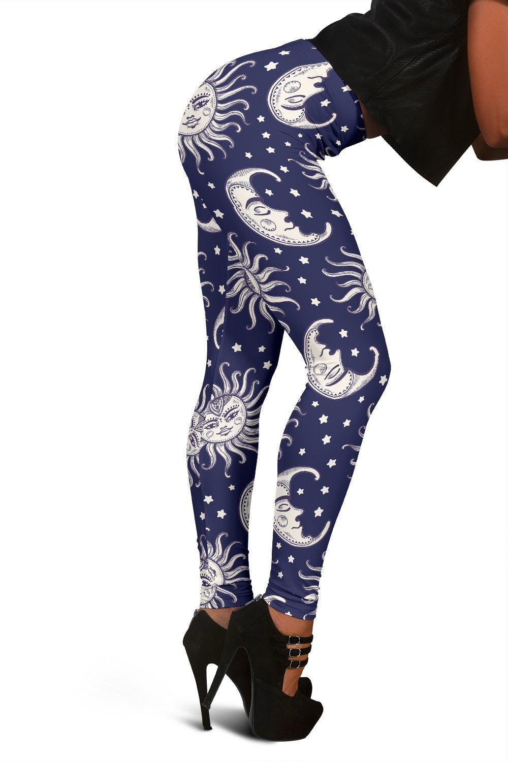 Sun Moon Pattern Print Women Leggings-grizzshop