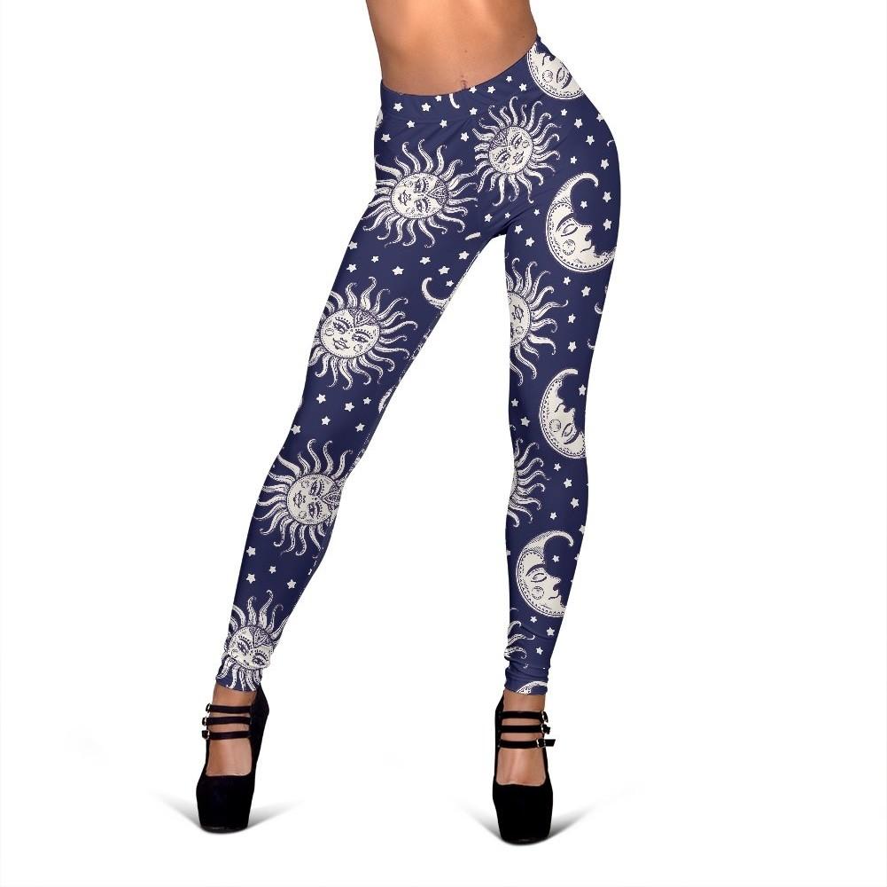 Sun Moon Pattern Print Women Leggings-grizzshop