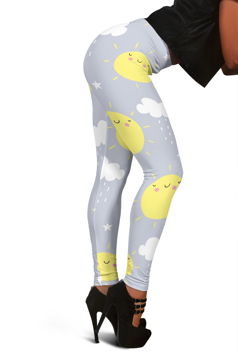 Sun Smile Pattern Print Women Leggings-grizzshop
