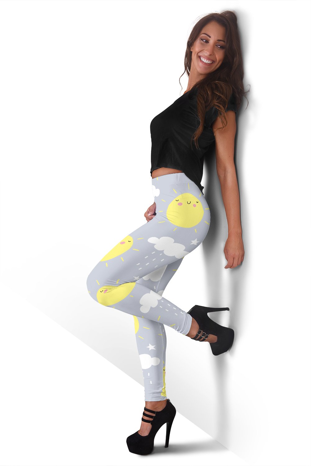 Sun Smile Pattern Print Women Leggings-grizzshop