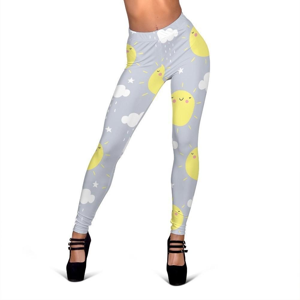 Sun Smile Pattern Print Women Leggings-grizzshop
