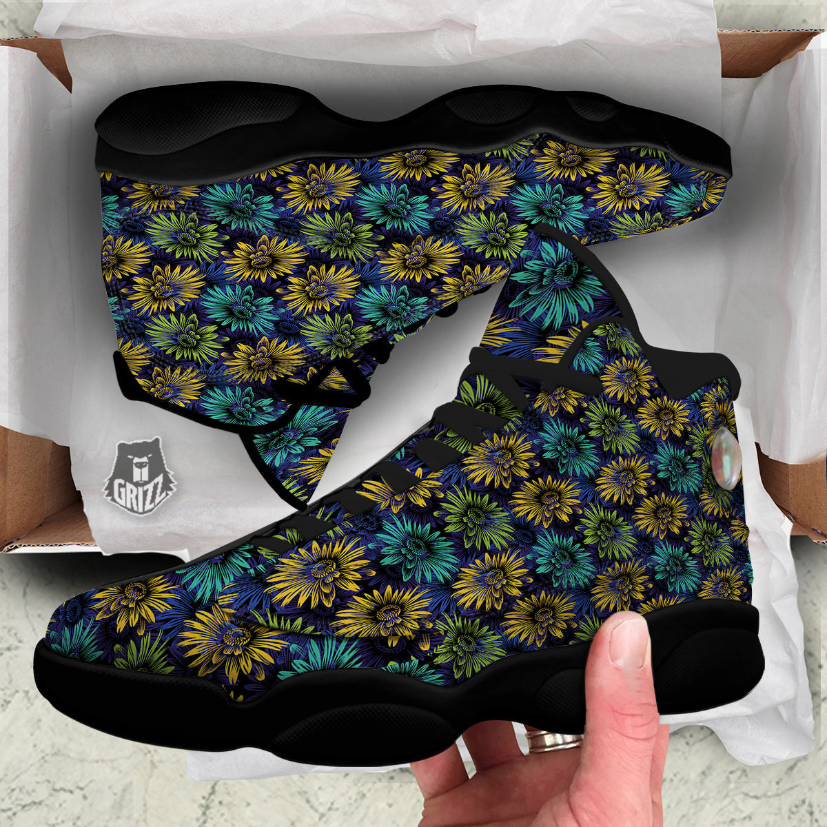 Sunflower Abstract Print Pattern Black Basketball Shoes-grizzshop