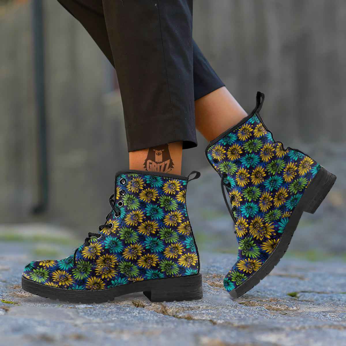 Sunflower Abstract Print Pattern Leather Boots-grizzshop