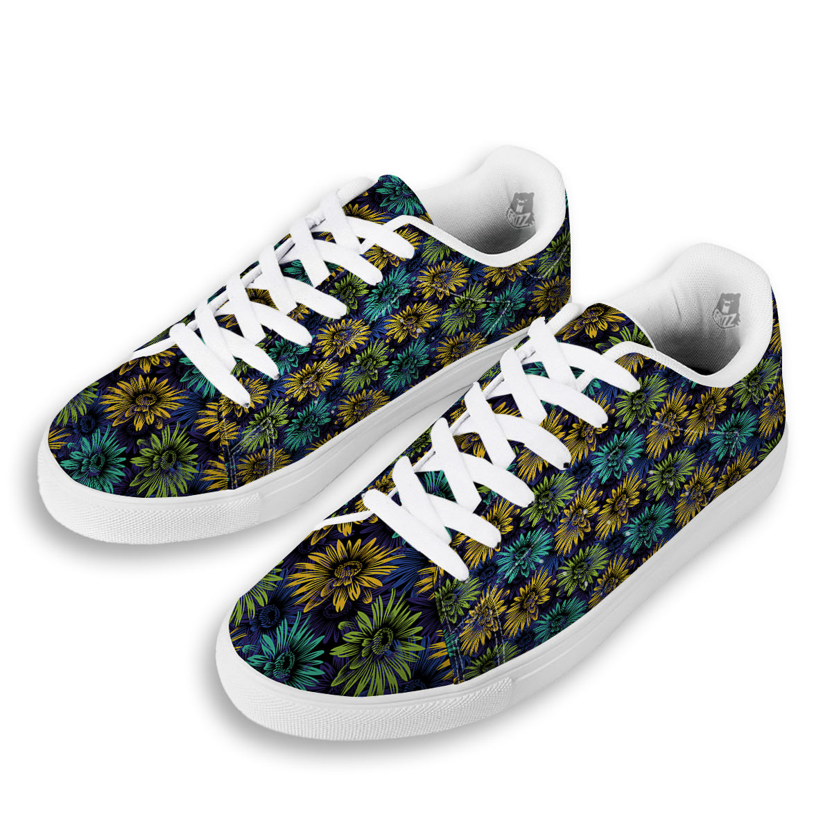 Sunflower Abstract Print Pattern White Low Top Sneakers-grizzshop