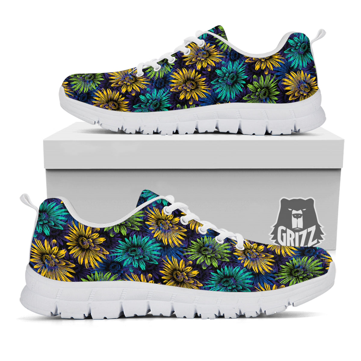 Sunflower Abstract Print Pattern White Sneaker-grizzshop
