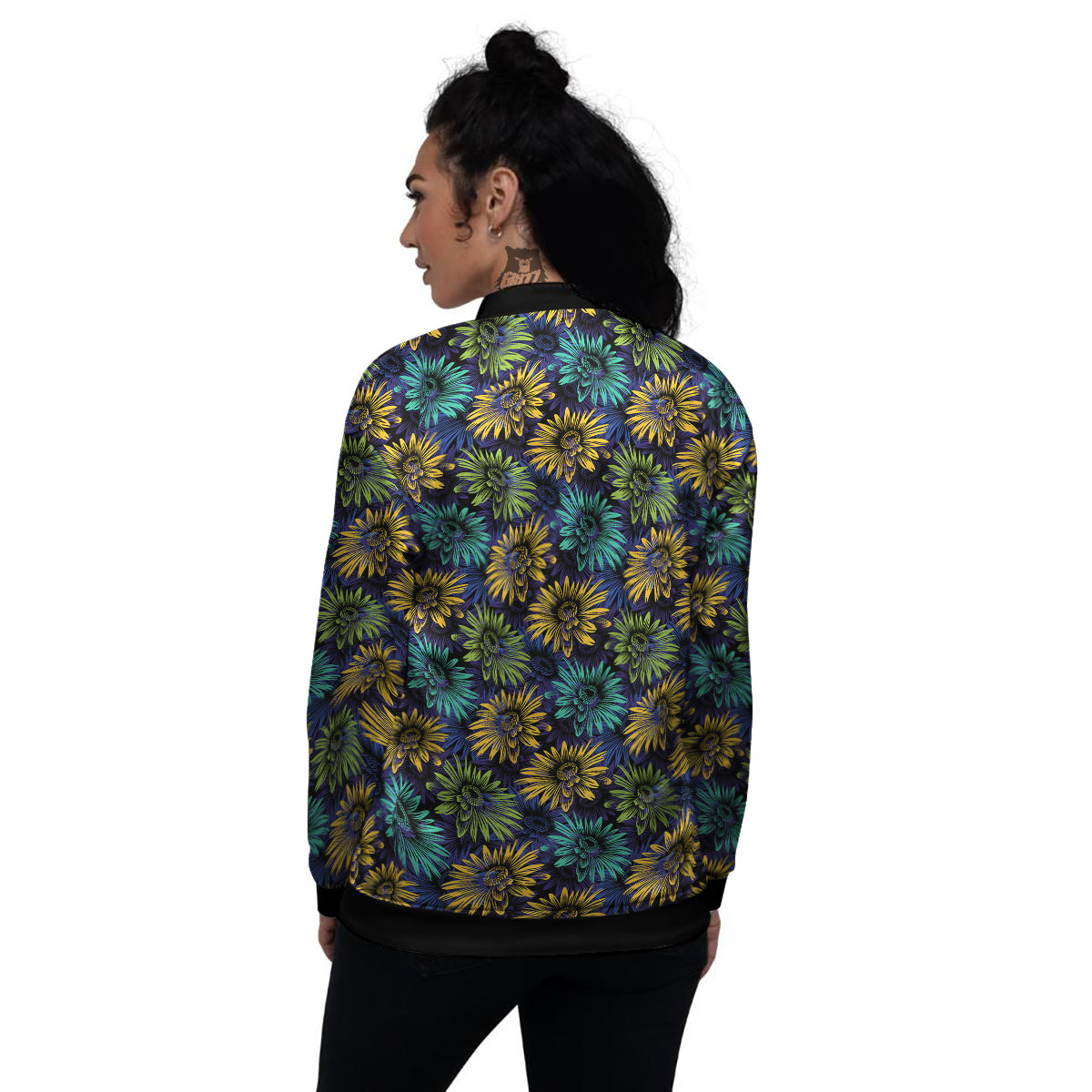 Sunflower Abstract Print Pattern Women's Bomber Jacket-grizzshop