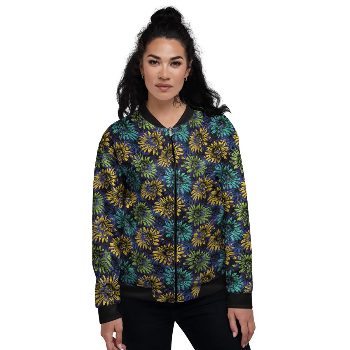 Sunflower Abstract Print Pattern Women's Bomber Jacket-grizzshop