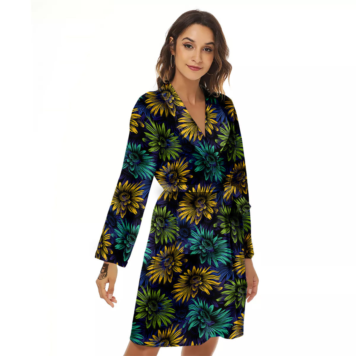 Sunflower Abstract Print Pattern Women's Robe-grizzshop