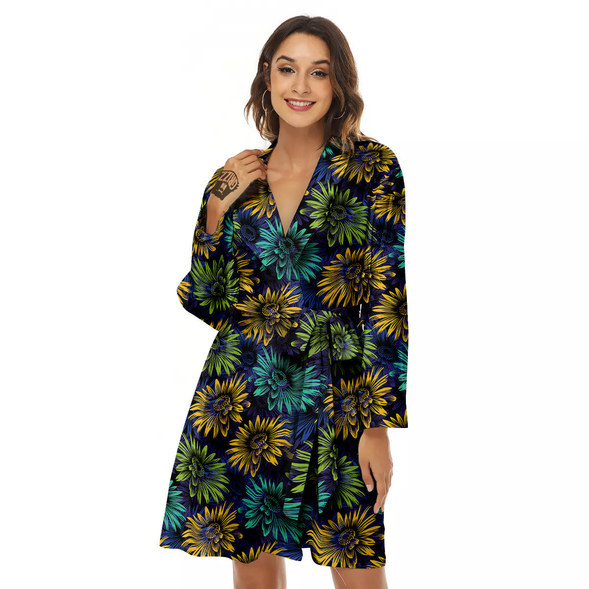 Sunflower Abstract Print Pattern Women's Robe-grizzshop