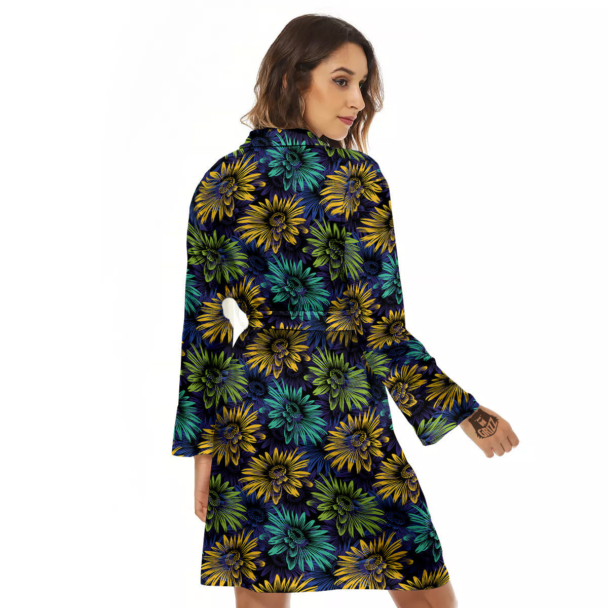 Sunflower Abstract Print Pattern Women's Robe-grizzshop