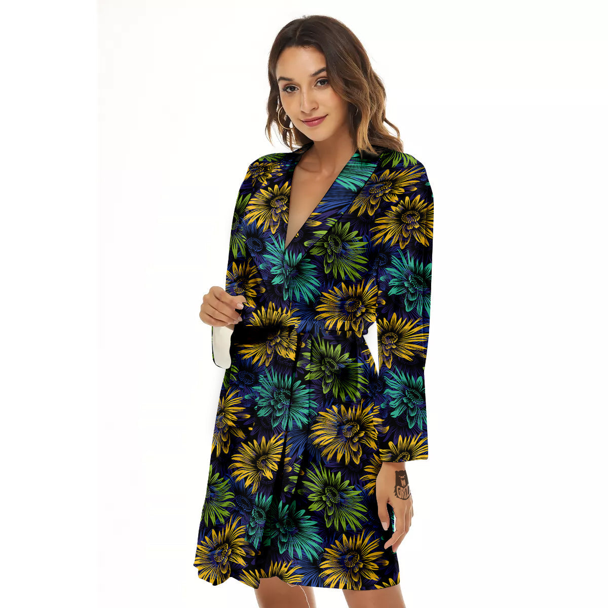 Sunflower Abstract Print Pattern Women's Robe-grizzshop