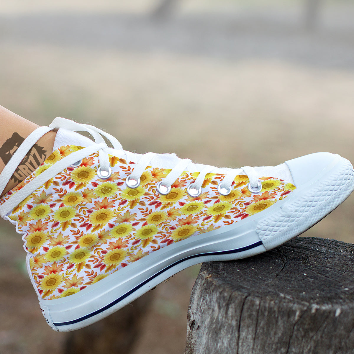 Sunflower Autumn Print Pattern White High Top Shoes-grizzshop