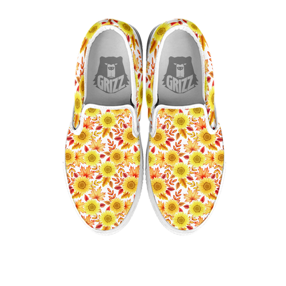 Sunflower Autumn Print Pattern White Slip On Shoes-grizzshop
