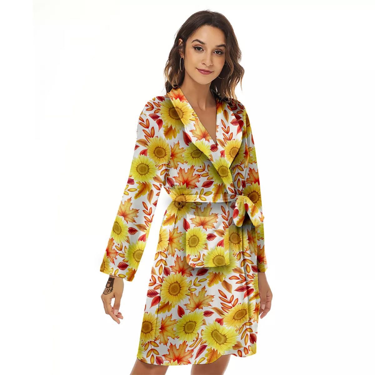 Sunflower Autumn Print Pattern Women's Robe-grizzshop