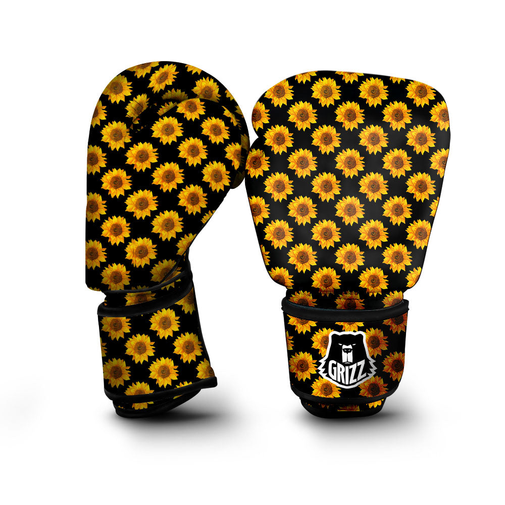 Sunflower Black Autumn Print Pattern Boxing Gloves-grizzshop