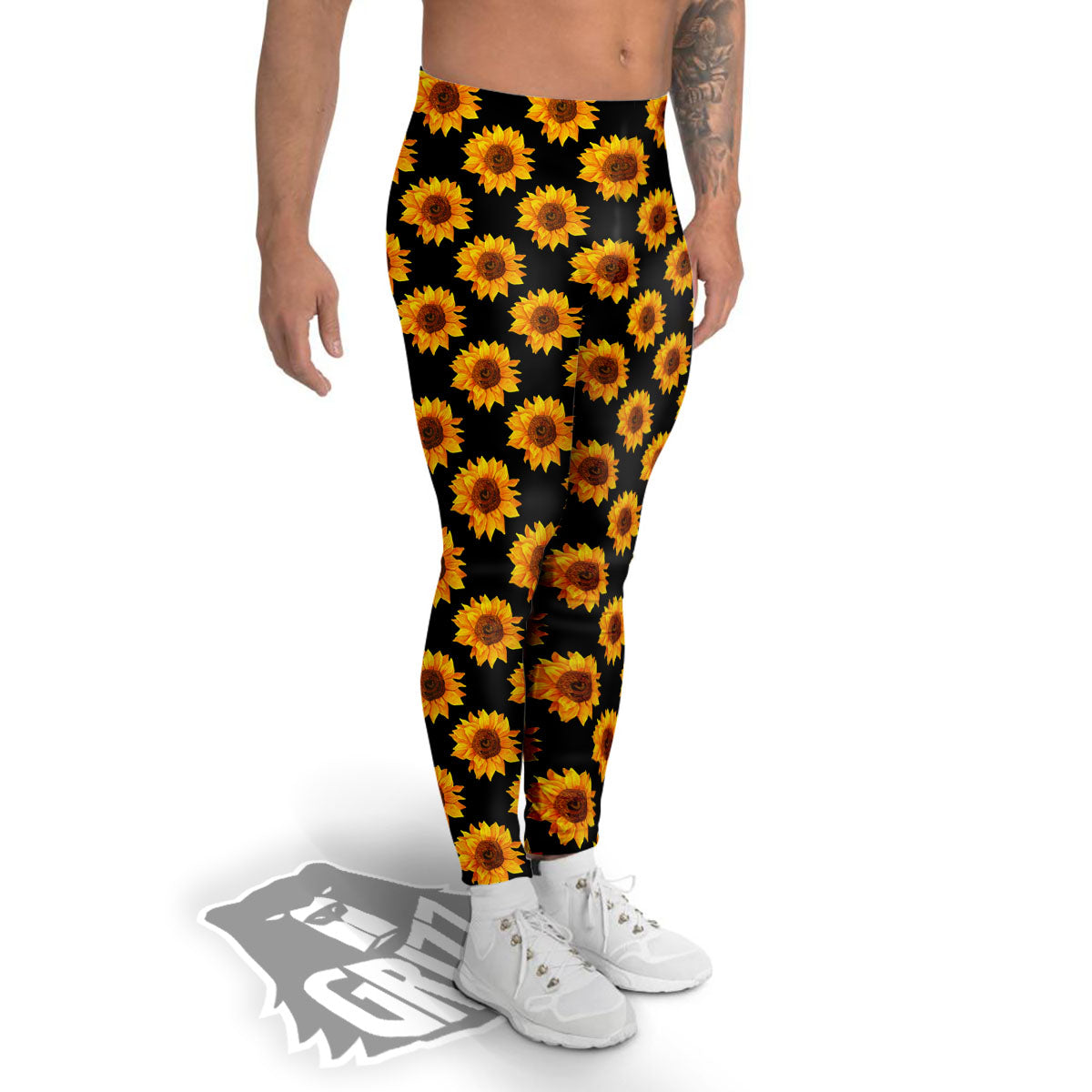 Sunflower Black Autumn Print Pattern Men's Leggings-grizzshop