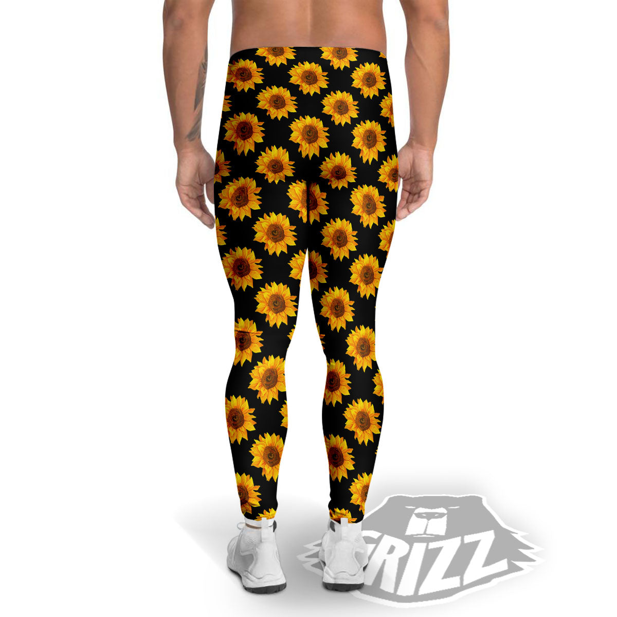 Sunflower Black Autumn Print Pattern Men's Leggings-grizzshop