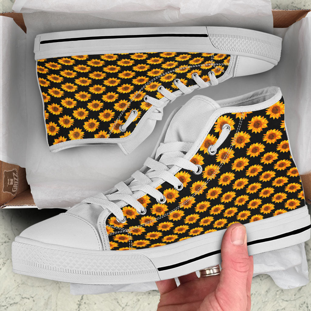 Sunflower Black Autumn Print Pattern White High Top Shoes-grizzshop
