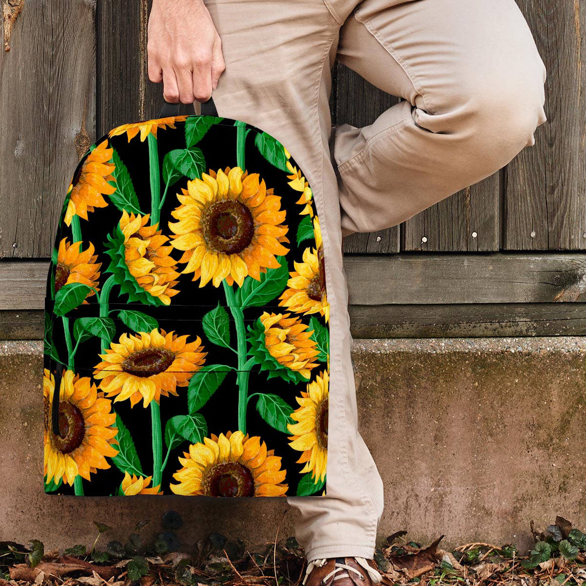 Sunflower Black Print Backpack-grizzshop