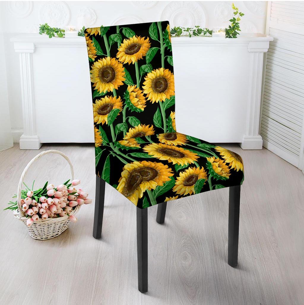 Sunflower Black Print Chair Cover-grizzshop