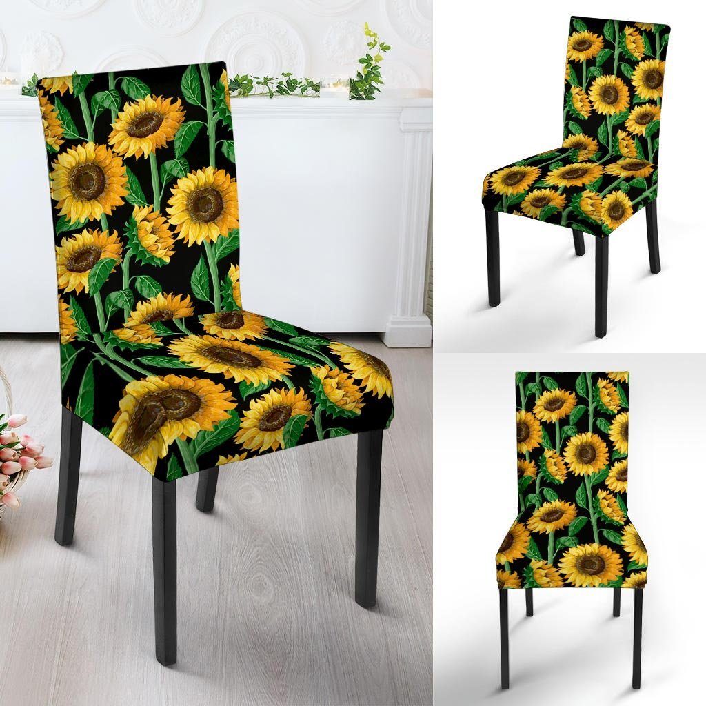 Sunflower Black Print Chair Cover-grizzshop