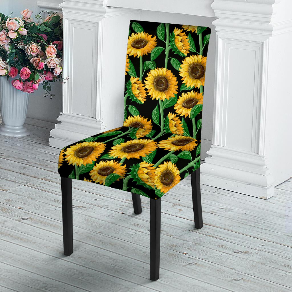 Sunflower Black Print Chair Cover-grizzshop
