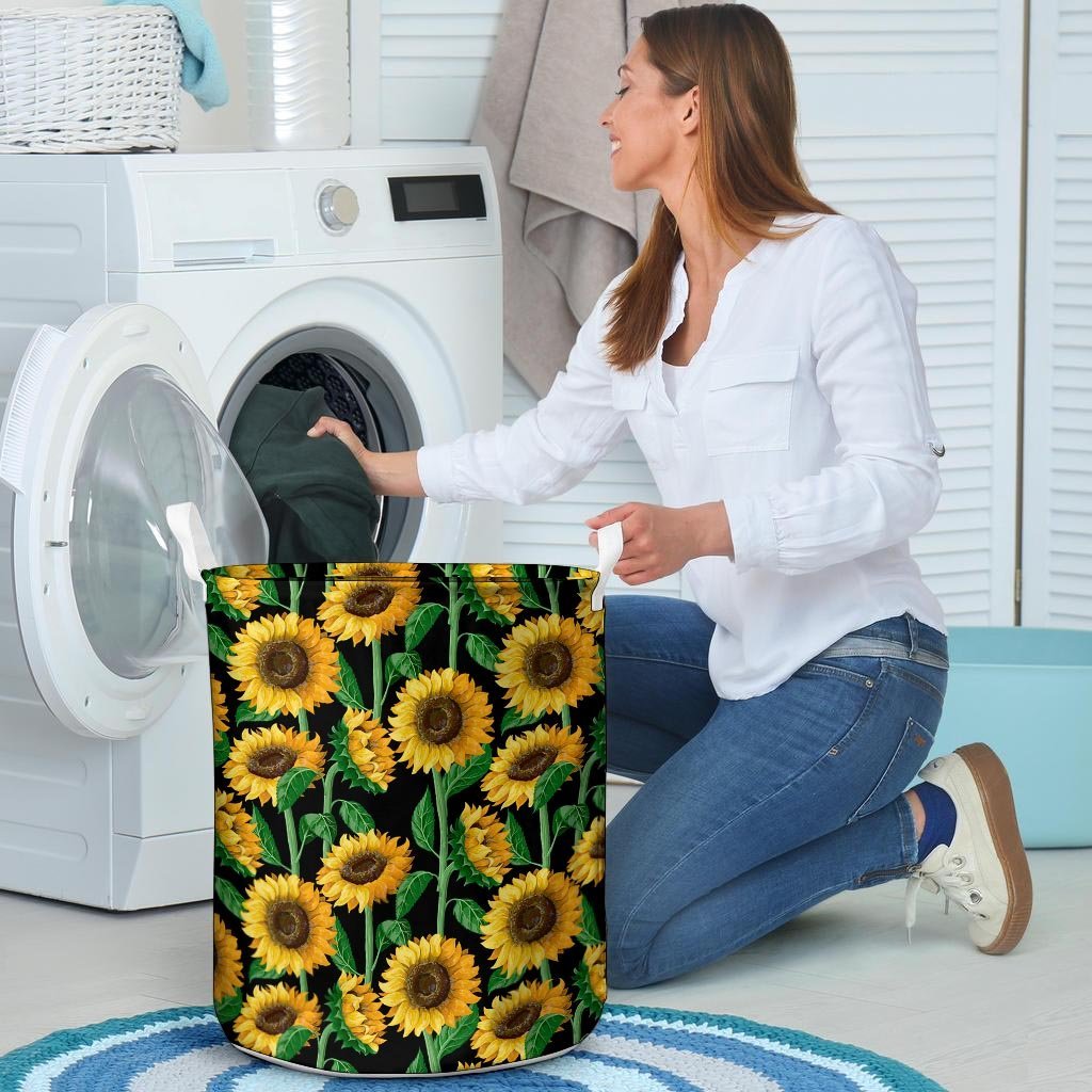 Sunflower Black Print Laundry Basket-grizzshop