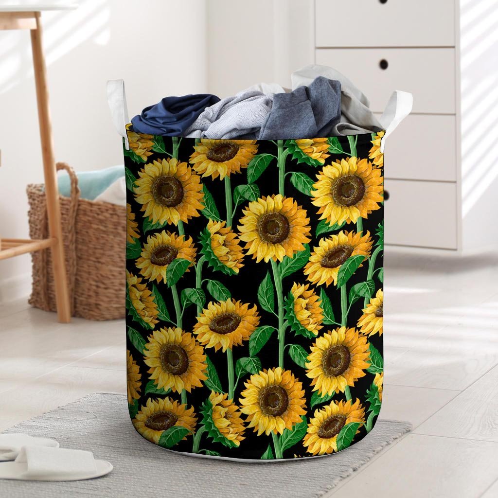 Sunflower Black Print Laundry Basket-grizzshop