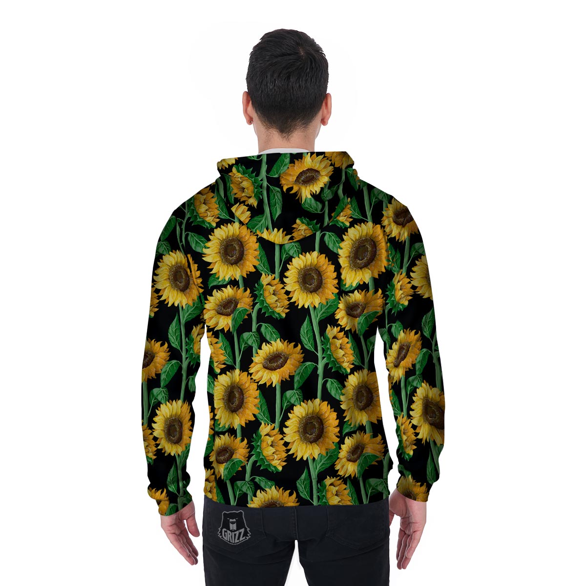Sunflower Black Print Men's Zip Up Hoodie-grizzshop
