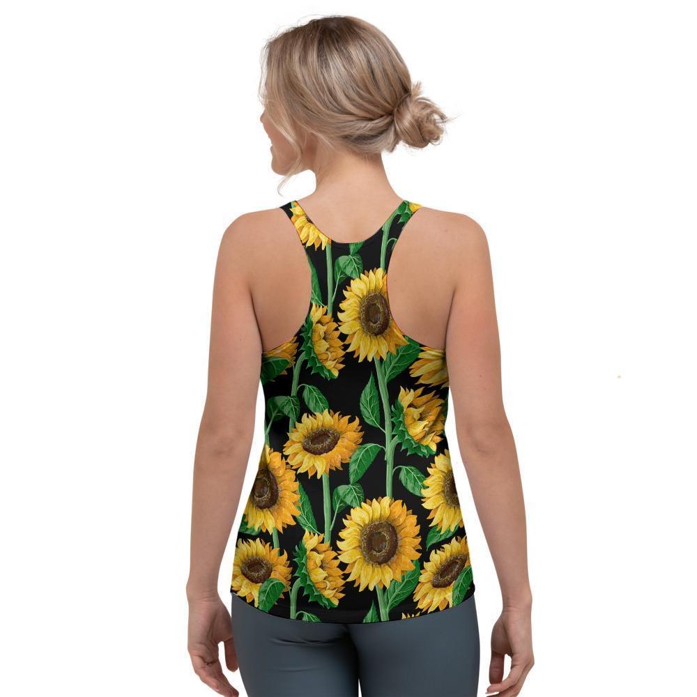 Sunflower Black Print Women's Racerback Tank Top-grizzshop