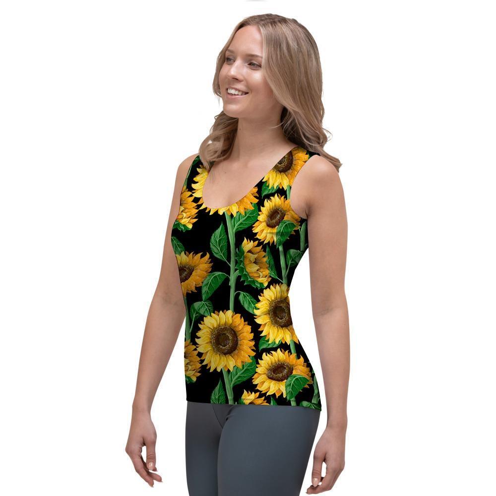 Sunflower Black Print Women's Tank Top-grizzshop