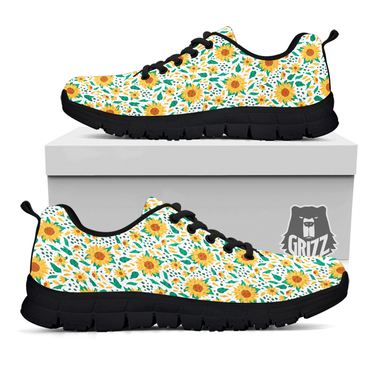 Sunflower Blooming Print Pattern Black Sneaker-grizzshop
