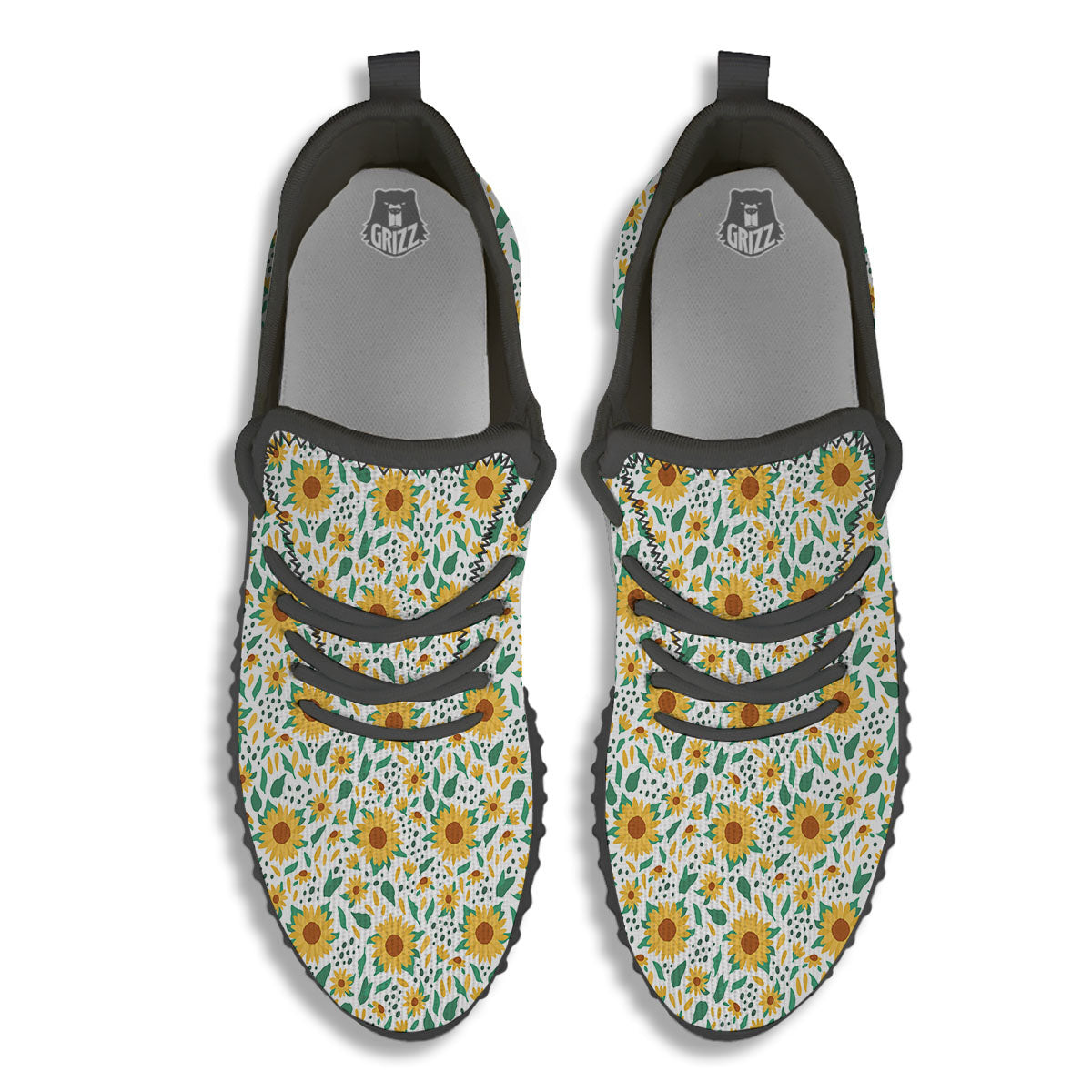 Sunflower Blooming Print Pattern Black Walking Shoes-grizzshop
