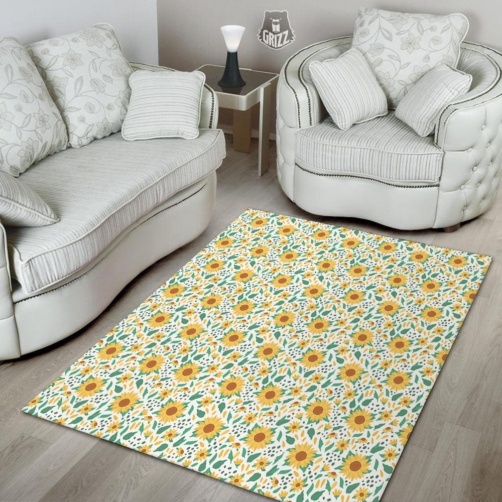 Sunflower Blooming Print Pattern Floor Mat-grizzshop