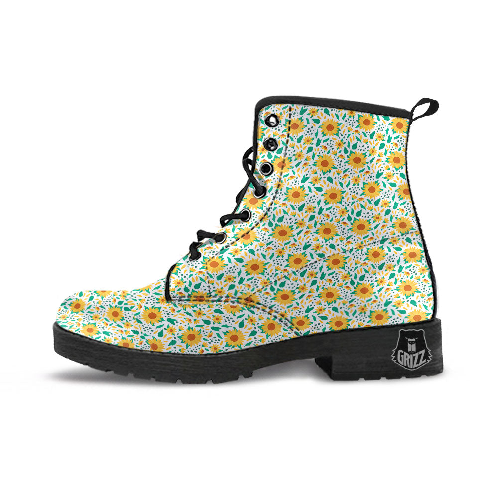 Sunflower Blooming Print Pattern Leather Boots-grizzshop