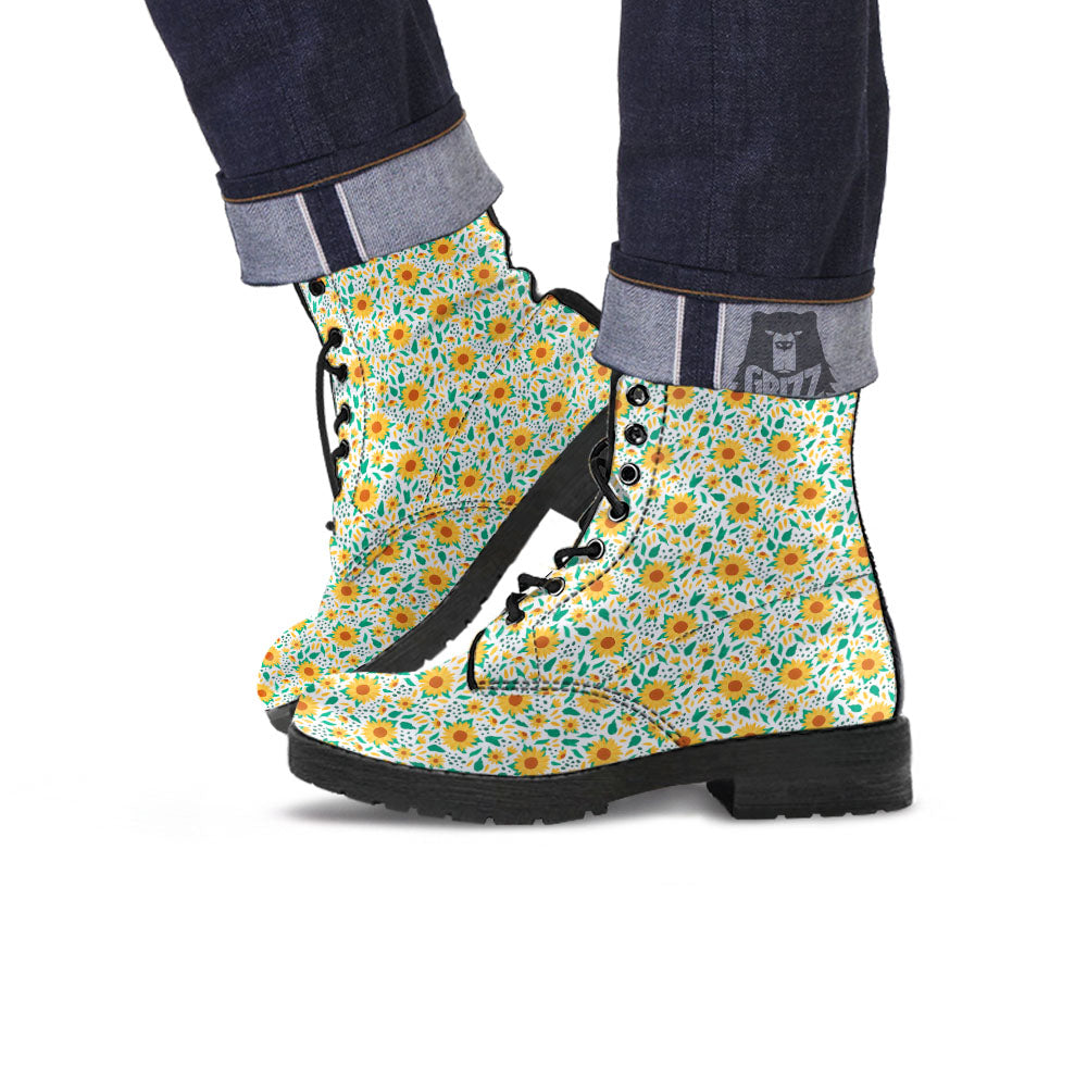 Sunflower Blooming Print Pattern Leather Boots-grizzshop