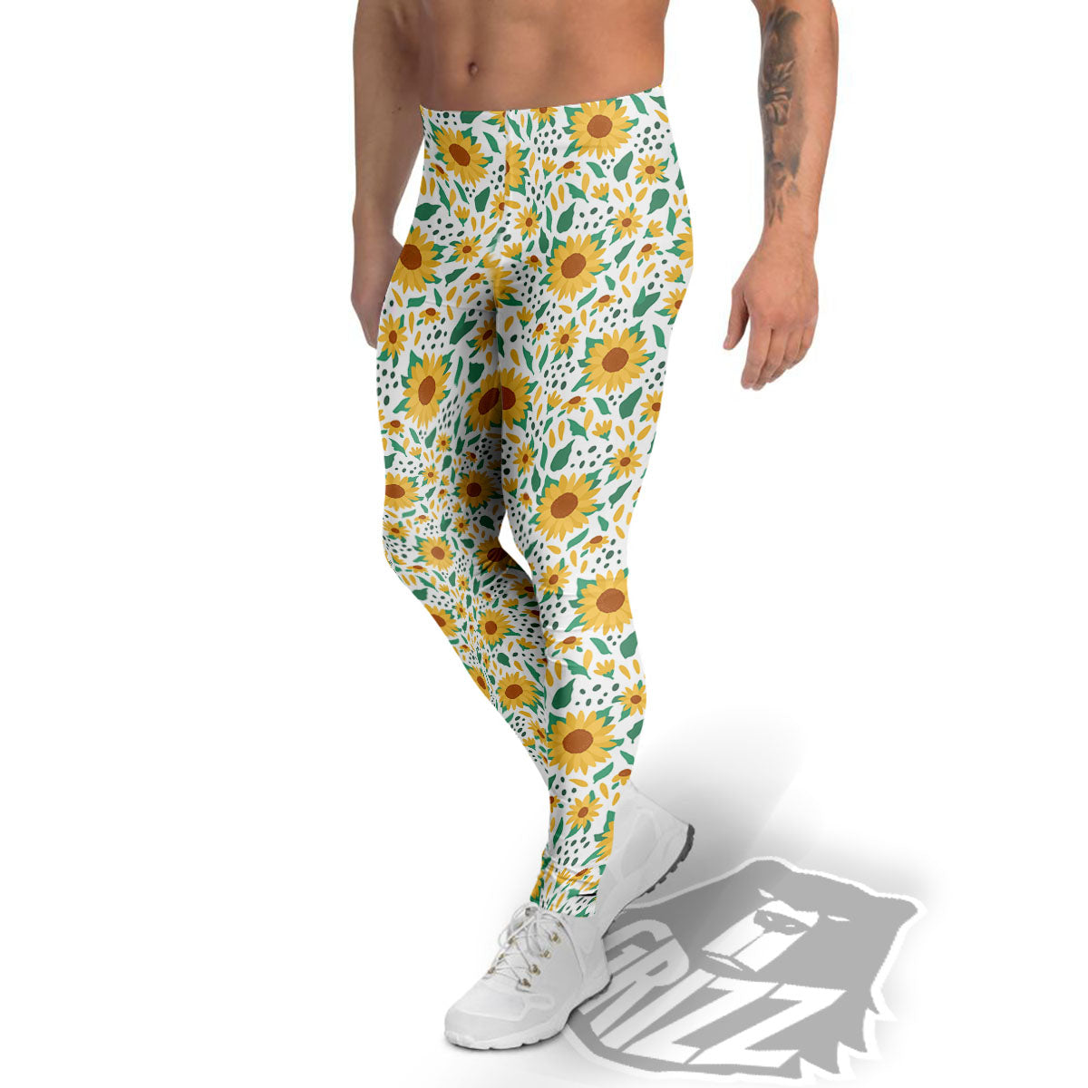 Sunflower Blooming Print Pattern Men's Leggings-grizzshop
