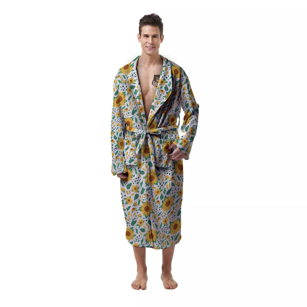 Sunflower Blooming Print Pattern Men's Robe-grizzshop